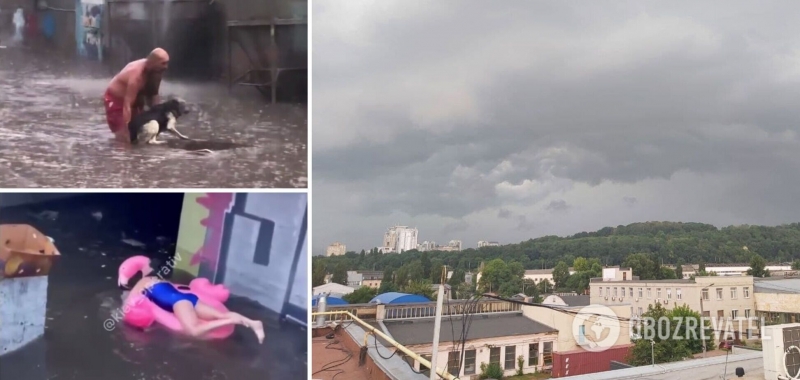 Ливень в Киеве: жители города спасали собак и плавали на надувных лебедях. Видео